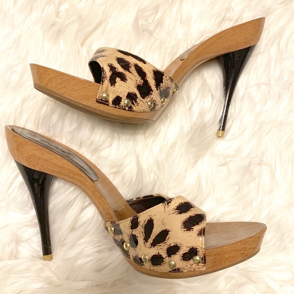 Quipid patent leopard wood slip on heels size 8 - Picture 2 of 7